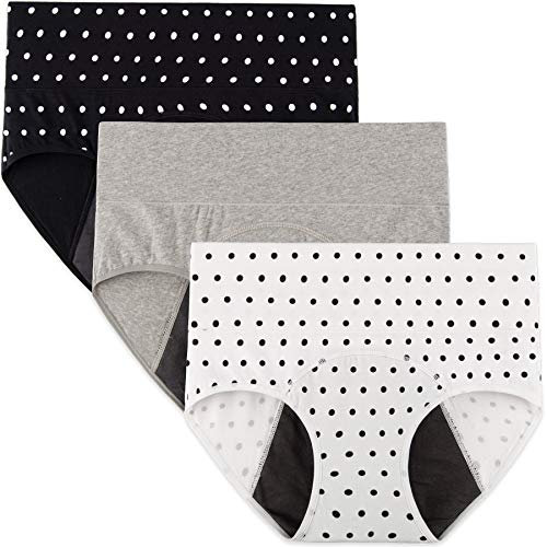 INNERSY Perioden Unterwäsche Damen Menstruation Slip Inkontinenz Unterhosen 3er Pack (36, 2 Punktdruck/1 Grau)