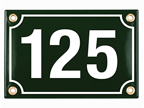 Sosenco Hausnummerschild Hausnummer - 10x15 cm - Keramik Emaille - Wetterfest - Personalisiert - Emailschild (Grün)