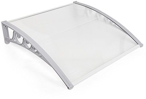 Marquesina para Puertas Ventanas Toldo Refugio de Nieve, Porche Delantero, Sombra Exterior, Techo, hecho en Cubierta de Policarbonato (60,5x100cm, Gris-Blanco)