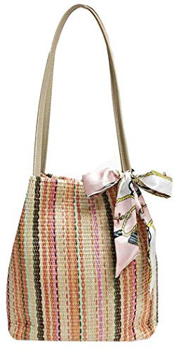 Aucune marque Sac fourre-tout en paille de grande capacité Sac à bandoulière avec poignée et écharpe en ruban
