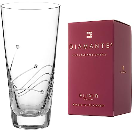 DIAMANTE Swarovski Conical Hand Cut Crystal Glasgow Tapered Vase 20cm – Crystal Glass Vase with Swarovski Crystals in Gift Box