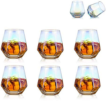 Diamond Whisky Glasses 6er-Set Gekipptes Scotchglas 300 Ml Whiskyglas Moderner Look Für Männer Frauen, Papa, Ehemann, Freunde, Glaswaren Für Bourbon/Rum/Bar Tumbler