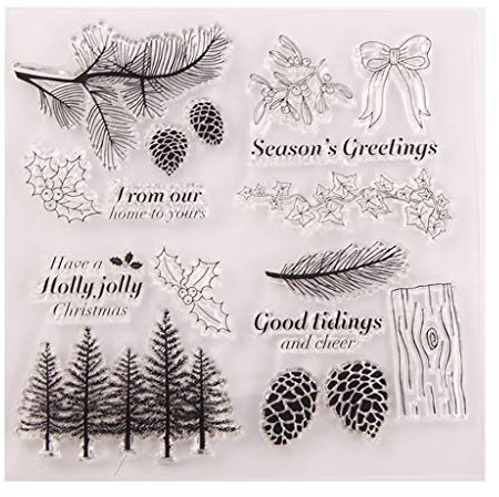 Transparente Silikon-Stempel, Motiv: Merry Christmas Tree, Tannenzapfen, selbstgemachtes Geschenk, zum Basteln von Karten, Sammelalben, Dekoration, Zubehör