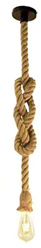 Vecys Lámpara Colgante de Única Cabeza en Cuerda de Cáñamo Lampara Cuerda Vintage Techo Lampara Soga para Cafeterías, Restaurantes, Bares, etc. (120 CM)