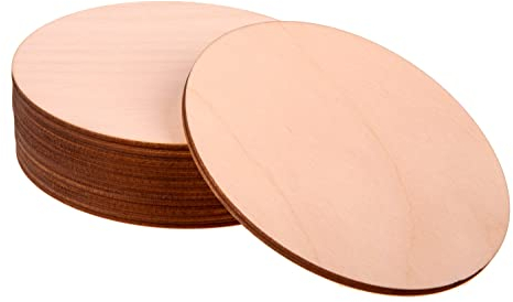 Holzscheiben zum Basteln - Runde 10 Stück mit einem Durchmesser von 10cm, Glatt Geschliffen - Untersetzer aus Holz - Bastelholz Holzplättchen für Brandmalerei - Holzplatten 3mm (Circle)