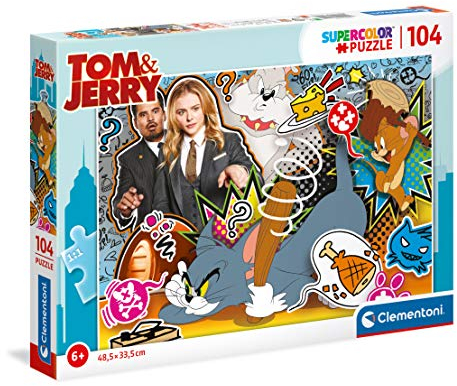 Clementoni 27515 Supercolor Tom & Jerry – Puzzle 104 Teile ab 6 Jahren, buntes Kinderpuzzle mit besonderer Leuchtkraft & Farbintensität, Geschicklichkeitsspiel für Kinder