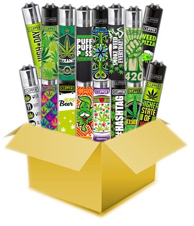 Clipper® Feuerzeuge Mix Hanfmotive (Weed) - Clipper Wundertüte - 15 Stück inkl. exkl. CKS Filtertip