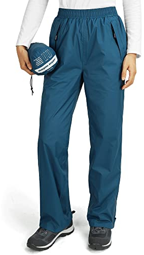 Outdoor Ventures Women's Waterproof Overtrousers Packable Lightweight Hiking Trousers Zipper Pockets Ladies Windproof Cycling Rain Pants for Stormbreak, Walking, Fishing Navy Blue 16