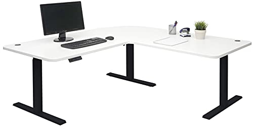 madera-moebel L-förmiger Eckschreibtisch, elektrisch höhenverstellbar – Leise, stufenlose Anpassung für Home Office, bis 120kg belastbar (weiß/schwarz)