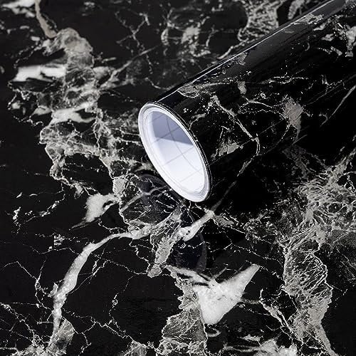 Arthome Noir Argenté Marbre Contact Papier,40cmx3m Papier Peint Auto Adhesif Film Décoratif Amovible Papier pour bureau, cuisine, comptoir, armoire, étagère, autocollant vinyle résistant à l'eau