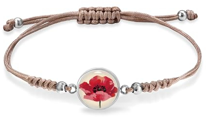 Miss Lovie Armband Mohnblume Damen Stoff Mädchen Silber Mit Edelstahl Cabochon Anhänger Geschenke Für Freundinnen Geburtstagsgeschenk Für Frauen (Armband Mohnblume Beige)
