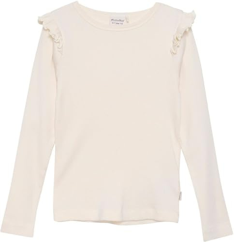 MINYMO Mädchen Kinder Langarm Rip T-Shirts mit Schulterrüschen