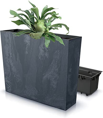 B2C Tall Rectangle Ratan Planter Floor Standing Indoor Outdoor Patio Plant Pot Troug (Anthracite)