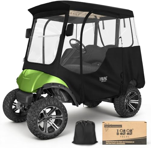 10L0L Boîtier de chariot de golf pour 2 passagers Yamaha G14 G16 G22 G29 Drive 2 Modèle Housse de pluie imperméable avec ouverture latérale et feu arrière transparent Panneau pliable Porte Parebrise