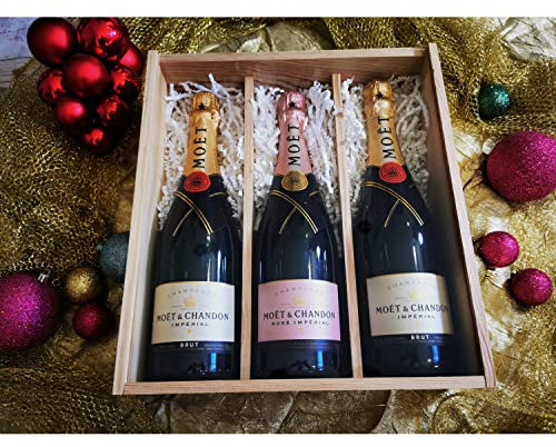 Coffret Cadeau Champagne Moët&Chandon / 2 Brut / 1 Rosé/Vitre transparente
