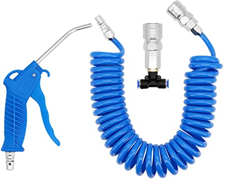 Yuhtech Blau Air Duster Blaspistole mit 5M Druckluftschlauch, Druckluft Set Druckluftschlauch für LKW Auto PKW Boot