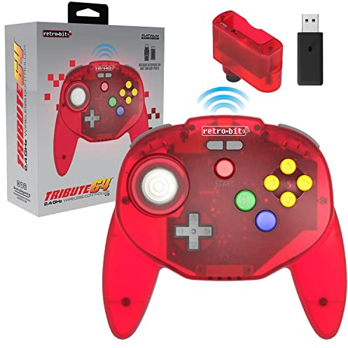 Retro-Bit Tribute64 2.4Ghz Wireless Controller For N64, Switch, PC, Mac and Other USB Devices - Clear Red (Nintendo Switch//)