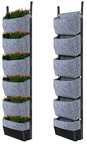 ERYUE Fioriera,Sacchetti per piantare sospesi con 6 tasche Vasi da fiori verticali da giardinaggio Fioriera da appendere a parete Sacchetti per piantare da giardino Fioriera da parete traspirante Bors