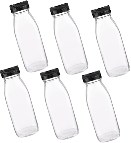 LIFKOME 6pièces Bouteilles Verre Transparentes Bouteilles à Jus Réutilisables Contenants Verre Pour Boissons Idéales Pour Lait Et Jus De Fruits