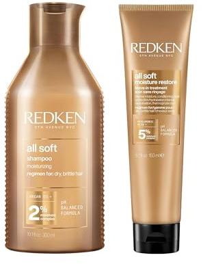 Redken Pflegeset mit Shampoo und Haarmaske für trockenes und brüchiges Haar, Mit Hyaluron, Omega-6 und Argan-Öl, Anti-Frizz, All Soft