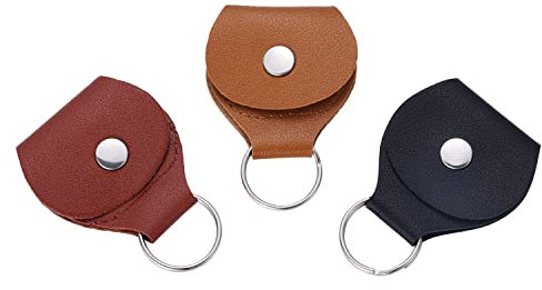 LUTER 3pcs Plektrum Schlüsselanhänger Halter, PU-Leder Plektrum Schlüsselanhänger Tragbar Gitarren Plektrum Schlüsselanhänger für Gitarristen (Schwarz, Braun, Kamel)