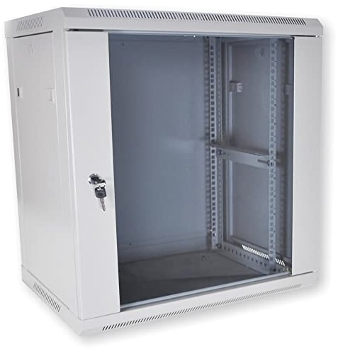 Netzwerkschrank, Serverschrank 19 Zoll Rack - 6HE -7HE- 9 HE - 12HE - 16HE - 400 mm Tiefe – Wandmontage - Montiert - Sicherheitsglastür - Grau (12HE)