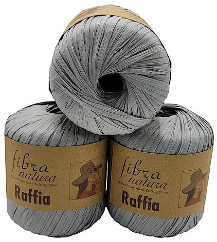 120 Gramm Fibra Natura Raffia Bast-Garn, 100% Viskose/Zellulose, Makramee Kordel Naturgarn einfarbig (grau 116-11)
