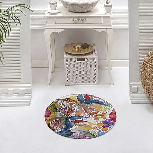 Runder Waschbare rutschfeste Badezimmer Teppich Blumenstrauß botanische Blumen Wilde Frühlingsb Rund Klein Badematte 60 cm,Teppiche für Eingangsbereich Innen Dusche Zimmer Kinderzimmer Schlafzimmer