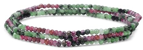 Bling Jewelry Echte Natürliche Winzige Rose Rubin Grün Zoisit Facettiert Ombre Multicolor Petite Seed Caviar Rondelle Perlen Stretch Armbänder Für Frauen Jugendliche Stapelbar Set Von 3 Strängen