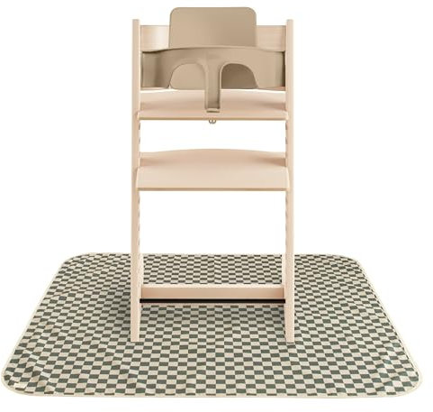 Mushie Spritzmatte Bodenschutzmatte für Baby | wasserdichte & Maschinenwaschbare Matte für Hochstuhl | 108x108 cm | Leicht, Langlebig & BPA-frei Splat Mat | Perfekt für Essensbereich (Olive Check)