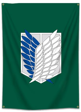 Moor Wandbehang mit Titan, Motiv: Shingeki No Kyojin Flagge, 152,4 x 101,6 cm, lebendige Farben, Polyester, für Männerhöhle, Schlafsaal, Geschenkbedarf