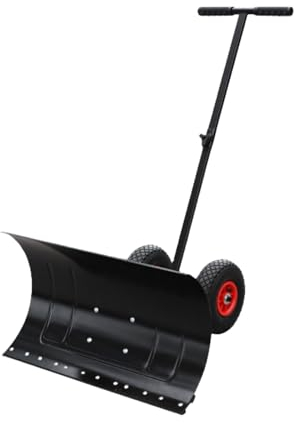 Schneeschaufel, verstellbare Schneeschaufel mit Rädern, einpolig, manuelle Schneeschaufel, 74 cm Schneeschaufel für Auffahrt, höhenverstellbarer Griff, für Auffahrt, Gehweg und Tür, Bürgersteig, Deck