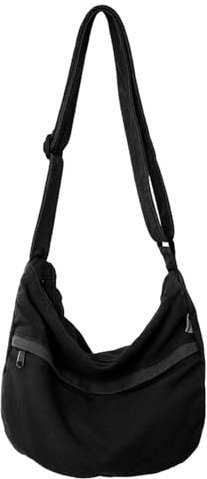 LIKEUDO Damen Canvas Crossbody Bag Hobo Umhängetasche Groß Kapazität Crossbody Bag Casual Reißverschluss Hobo Bag(Schwarz)