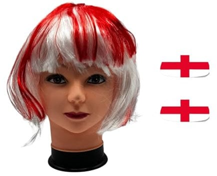 England Bob Wig, England Face Paint - St. Georges Day Fancy Dress Accessories Men Women, Football, Six Nations, Olympics 2024
