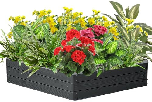 Jardinera para flores de jardín, bancal, jardinera, antracita, imitación de madera, 148 x 129 x 25 cm