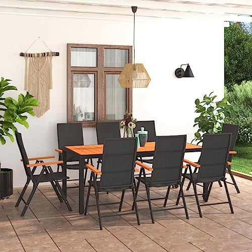 ULUYYUC 9-TLG. Garten-Essgruppe, Eckbank Eckbankgruppe Fußhocker Gartenmöbel Set Geeignet für Hinterhof Außenbereich Balkon Garten Schwarz und Braun