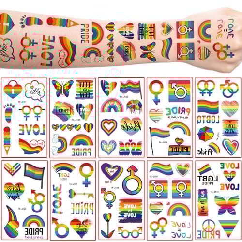 80+Pcs LGBT Gay Pride Decorations Temporary Tattoos For Women Men Adults,Rainbow Temp Body Face Tattoo Stickers Butterfly Love Is Love Heart Pride Month Accessories Equality Parades Celebrations Party