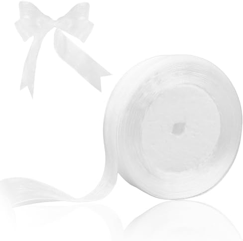 Molain Schleifenband, 45M Hochzeit Geschenkband, 20 mm Breit Dekoband Transparent Geschenkband Tüllband für Geschenk Bänder zum Basteln Seidenband Hochzeit Brautstrauß Kuchen(weiß)