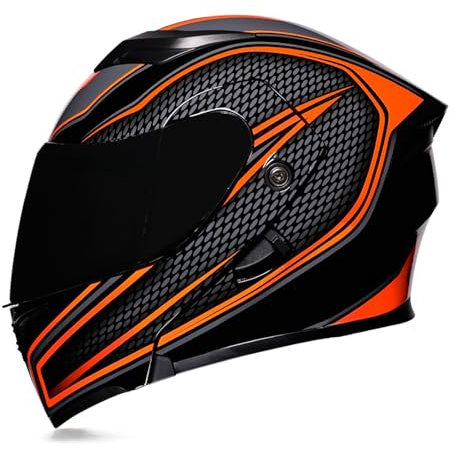 RYDZCLH Modularer Integralhelm Für Motorräder, DOT-Geprüfter Klapphelm Für Damen Und Herren, Straßenrad-Motorrad-Rennhelm Mit Doppelvisier,Orange,M 58~59cm