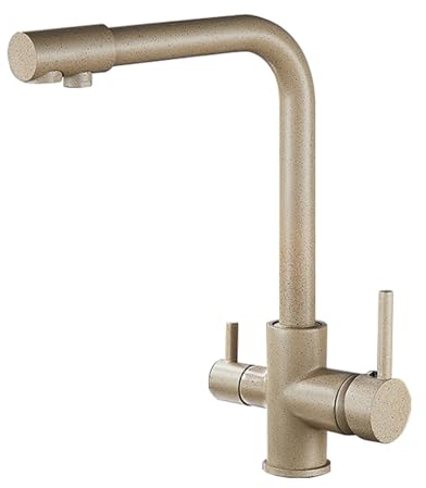 Grifo Osmosis 3 Vias, Grifos Cocina Fregadero, Giratorio 360°, Grifo de Cocina de Osmosis Potable con 2 Palancas, Grifos Cocina Fregadero 3 en 1 para Filtro de Agua Beige