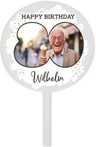 Herz & Heim® Tortentopper aus Acryl in 2 Größen, mit verschiedenen Motiven zum Geburtstag (Rund 14 cm (Ø), Happy Birthday 80)