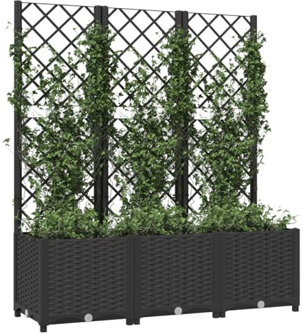 Garten-Pflanzgefäß mit Spalier Rechteckig Schwarz 120 x 40 x 136 cm PP Langlebig Wetterfest für Terrassen Balkone Gartengestaltung