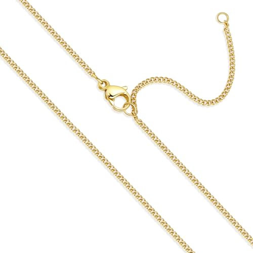 Goldkette Damen Ohne Anhänger goldene kette damen Breite 1,5mm Silberkette 585 Vergoldet halskette damen gold 55cm 60cm dünne Feine Glod Panzerkette kette Lang Wasserfest Halskette Mädchen (55+5)