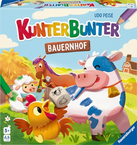 Ravensburger 24761 - Kunterbunter Bauernhof - Würfelspiel zum Ausmalen für 1-4 Kinder ab 5 Jahren