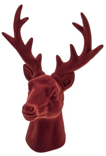 ZauberDeko Samt Hirschkopf Bordeaux Rot Braun Polyresin Tischdeko Weihnachten Deko 15cm Hoch