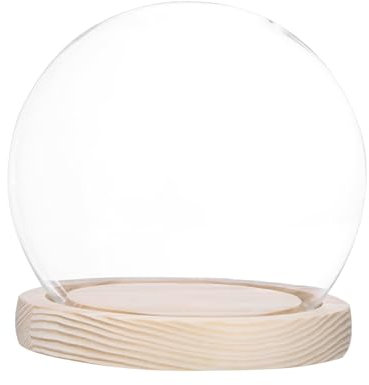 M METERXITY Cloche Glass Dome, D4.7In Ball Jar with Wooden Base for DIY Snow Globes/Small Plants/Flowers/Candles/Models/Souvenirs, Glass Display Case [Wood]