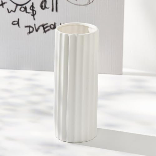 Vase en céramique blanc - Vase à fleurs - Vase moderne - Petit vase pour herbe de la pampa - Vase décoratif pour décoration de table, salon, bureau, maison - Fang Yuan