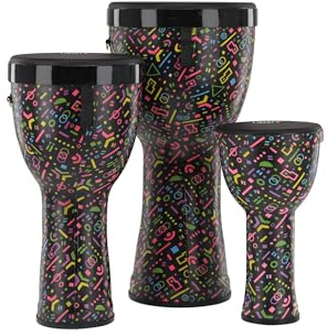 GEWA Liberty Series Djembe Set 3 Stück Nestable Crazy Neon 8, 10 und 12 | wetterbeständig, robust, abwischbar, schachtelbar; Napafell