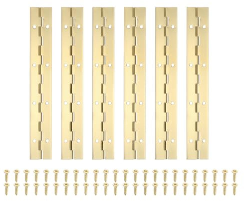PATIKIL 8x1.2 Inch Piano Hinge,6 Pcs 304 Stainless Steel Continuous Hinge with Holes for Piano Gate Door Wooden Storage Box Cabinet Boat,Gold
