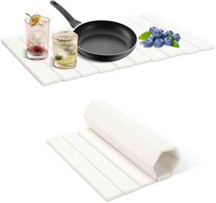 mumisuto Tapis d'égouttement 60 x 39 cm, séchage rapide et pliable, tapis de séchage en pierre, résistant à la chaleur et antidérapant, simplicité moderne, blanc